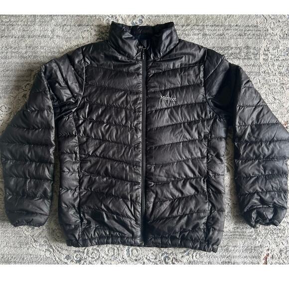 Marmot Jacket 800 Fill Goose Down Puffer Zip Jacket Size Large Black - Picture 1 of 15